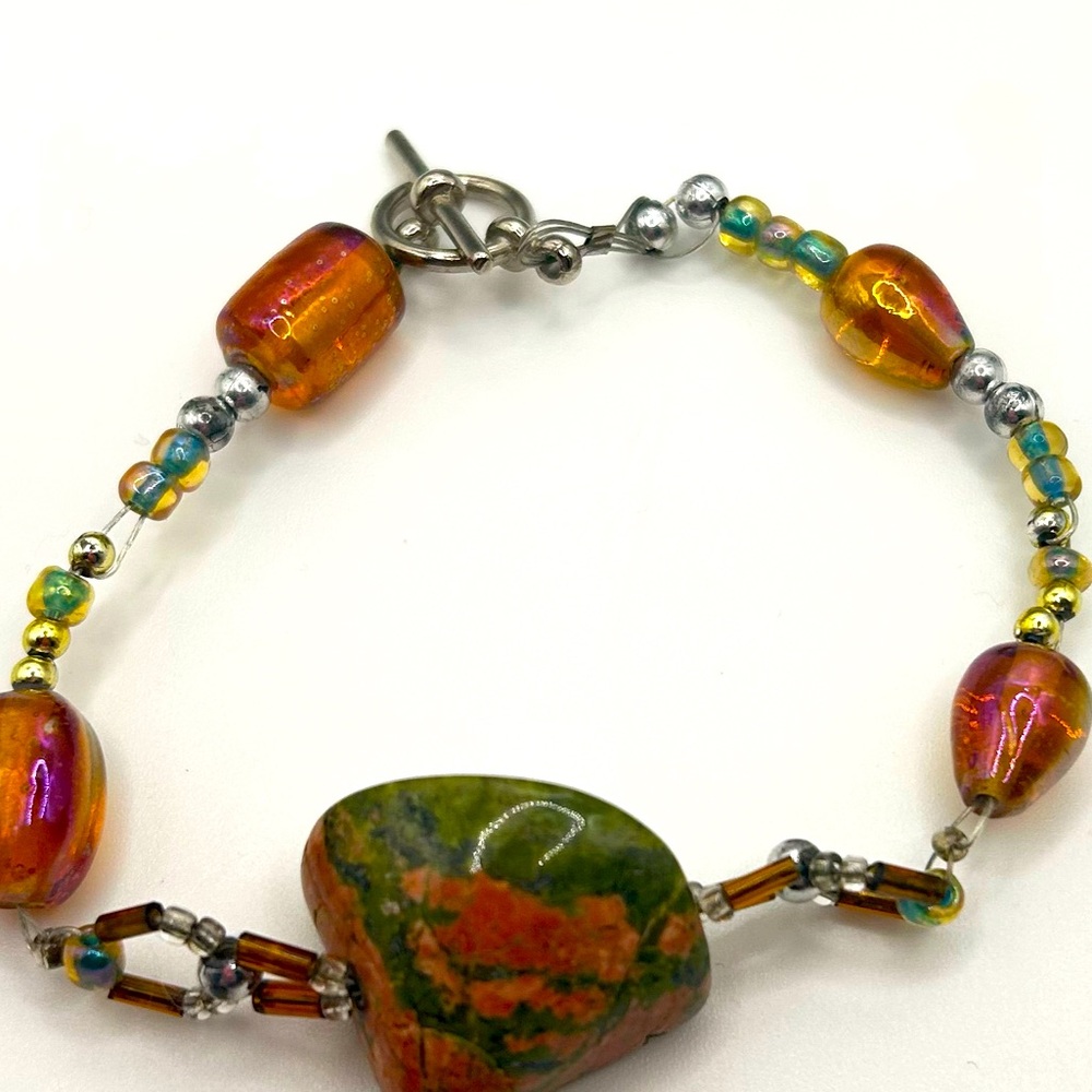 Vintage Unakite Natural Stone Bracelet - Picture 3 of 6